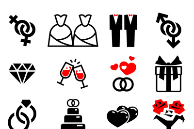 Vector gay wedding icons set white