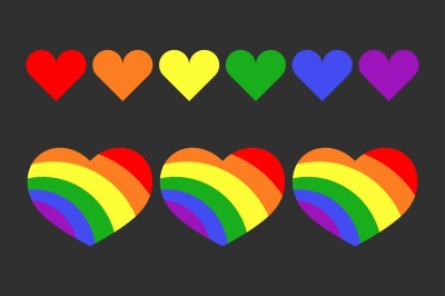 Vector gay LGBT rainbow hearts set