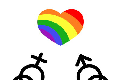 Vector gay LGBT rainbow heart and love symbols