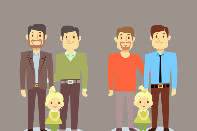 Happy gay LGBT men families with children