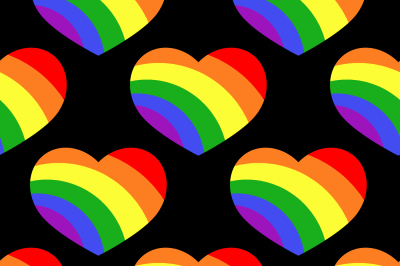 Gay LGBT seamless pattern with rainbow hearts