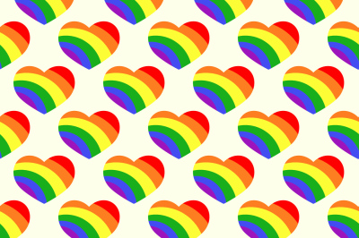 Gay LGBT seamless pattern with rainbow hearts