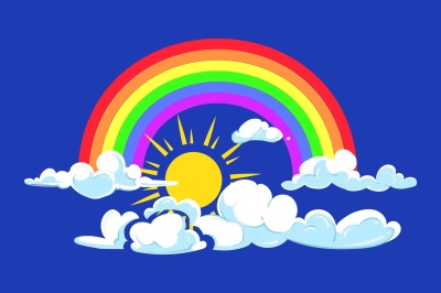 Sun&2C; rainbow and clouds deep blue sky