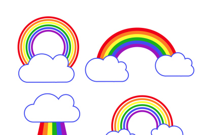 Set of vector rainbow and clouds icons