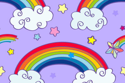 Hand drawn cartoon rainbow&2C; clouds and falling