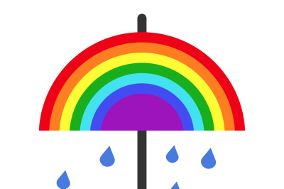 Vector rainbow umbrella and falling rain