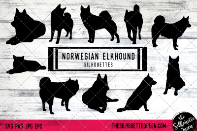 Norwegian Elkhound Dog Silhouette Vectors