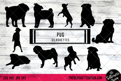 Pug Dog Silhouette Vectors