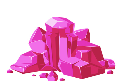 Pink vector crystals white background for mobile games apps