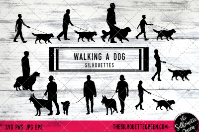 Walking a Dog Silhouette Vectors