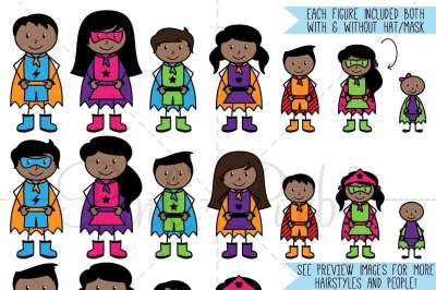 African American Superhero Stick Figures - Clipart and Vector