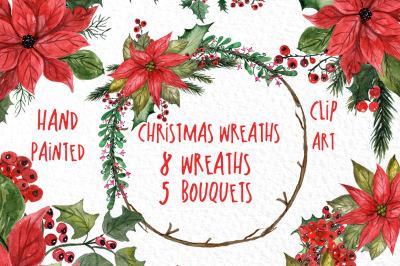 Watercolor Christmas Wreaths Clipart