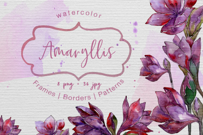 Purple amaryllis PNG watercolor set