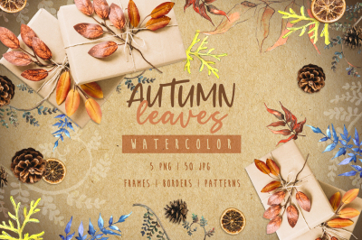 Watercolor autumn leaves png