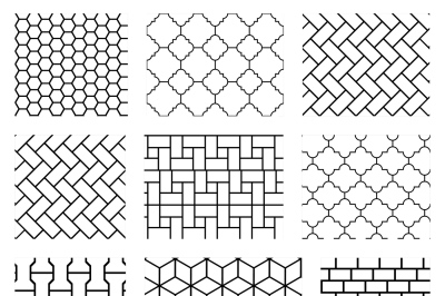 Set of vector tile seamless patterns in black and white