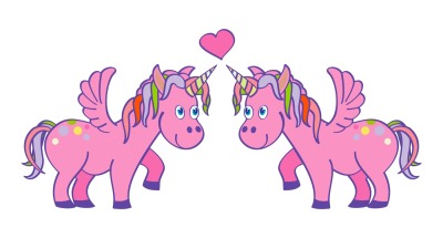 Vector hand drawn pink unicorns in love