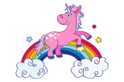 Hand drawn pink unicorn rainbow