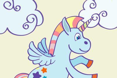 Vector hand drawn unicorn rainbow