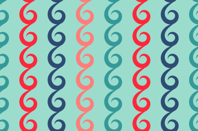 Vector swirls seamless pattern in retro colors