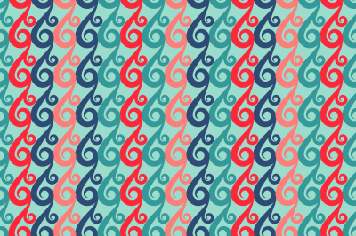 Vector swirls seamless pattern in retro colors