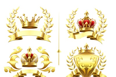 Realistic heraldic emblems. Insignia with golden crown&2C; gold crowning 