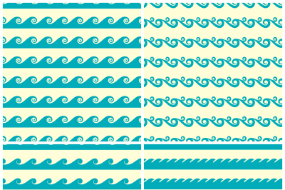 Set of vector aqua green waves seamless patterns