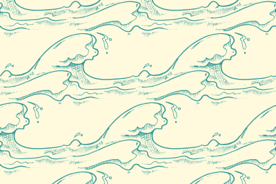 Green hand drawn waves vector seamless pattern