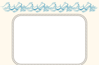 Nautical vector frame with ropes and blue waves