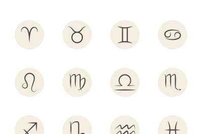 Set of vector Zodiac signs in circles white background