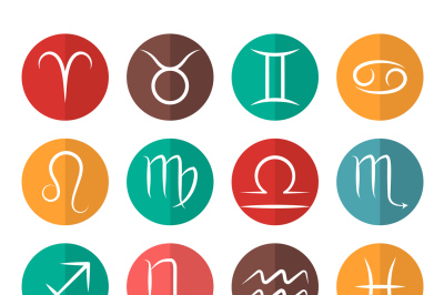 Set of vector Zodiac signs flat icons white background