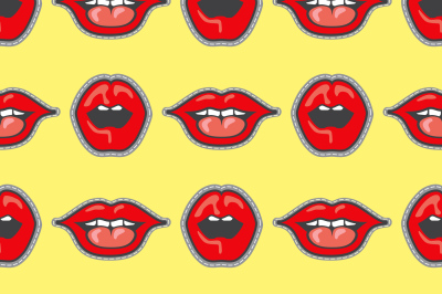 Bright lips patch vector seamless pattern