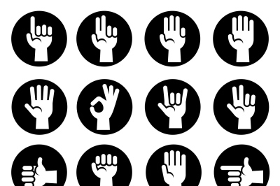 Hands gestures vector icons set in black and white