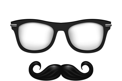 Realistic vector glasses and mustache in black white