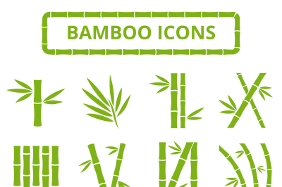 Bamboo stalks and leaves vector icons. Asian bambu zen plants isolated