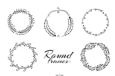 Branch with leaves, laurel wreath, floral circle frames for decoration