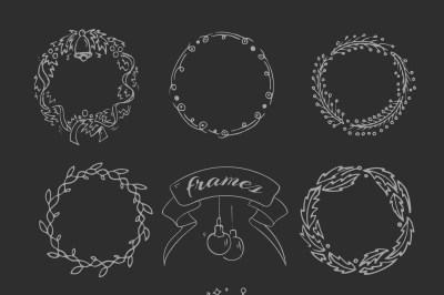 Christmas hand drawing wreath and ornament wedding decoration in doodl