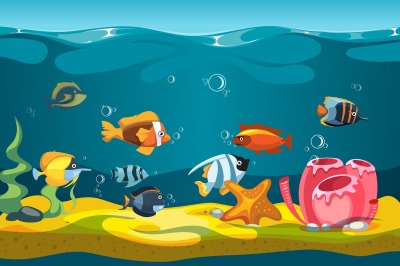 Underwater sea with fishes and rocks vector background for mobile phon