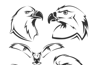 Eagle, hawk vector mascots set