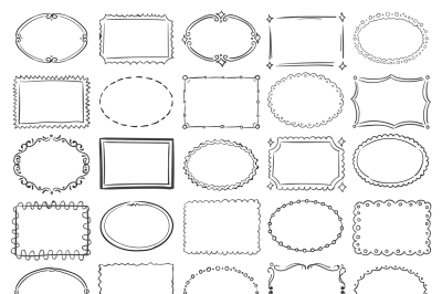 Hand drawn doodle round and square vector picture border frames