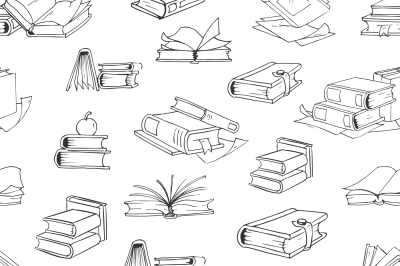 Doodle library book seamless vector pattern background