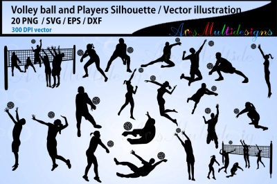 Volley ball , volley ball silhouette, volley ball players vector