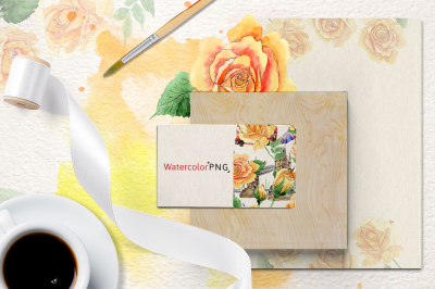 Watercolor tea yellow rose png set &nbsp;