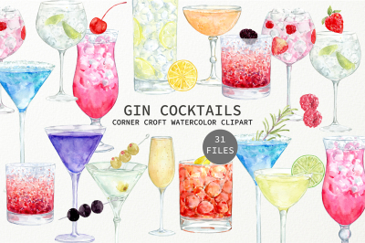 Watercolour Gin Cocktail Clipart