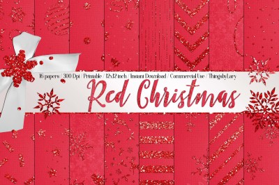 16 Red Glitter Christmas Printable Digital Papers 12 x 12 in