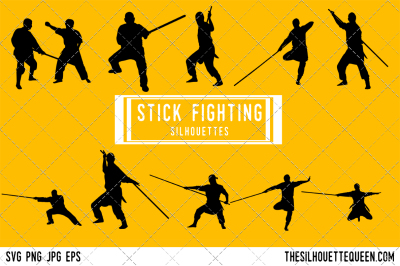 Stick Fighting  Silhouette Vector