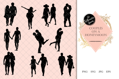 Couples on a Honeymoon Silhouette Vector