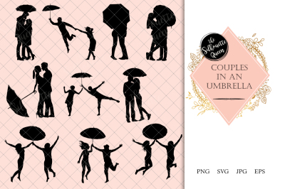 Couples in an Umbrella Silhouette Vector