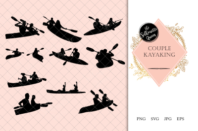 Couples Kayaking Silhouette Vector