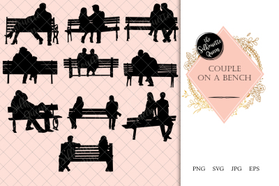 Couples on a Bench Silhouette Vector