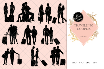 Travelling Couples Silhouette Vector